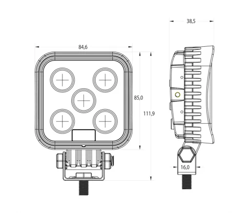 Werklamp LED 12-36V vierkant 1600 lumen
